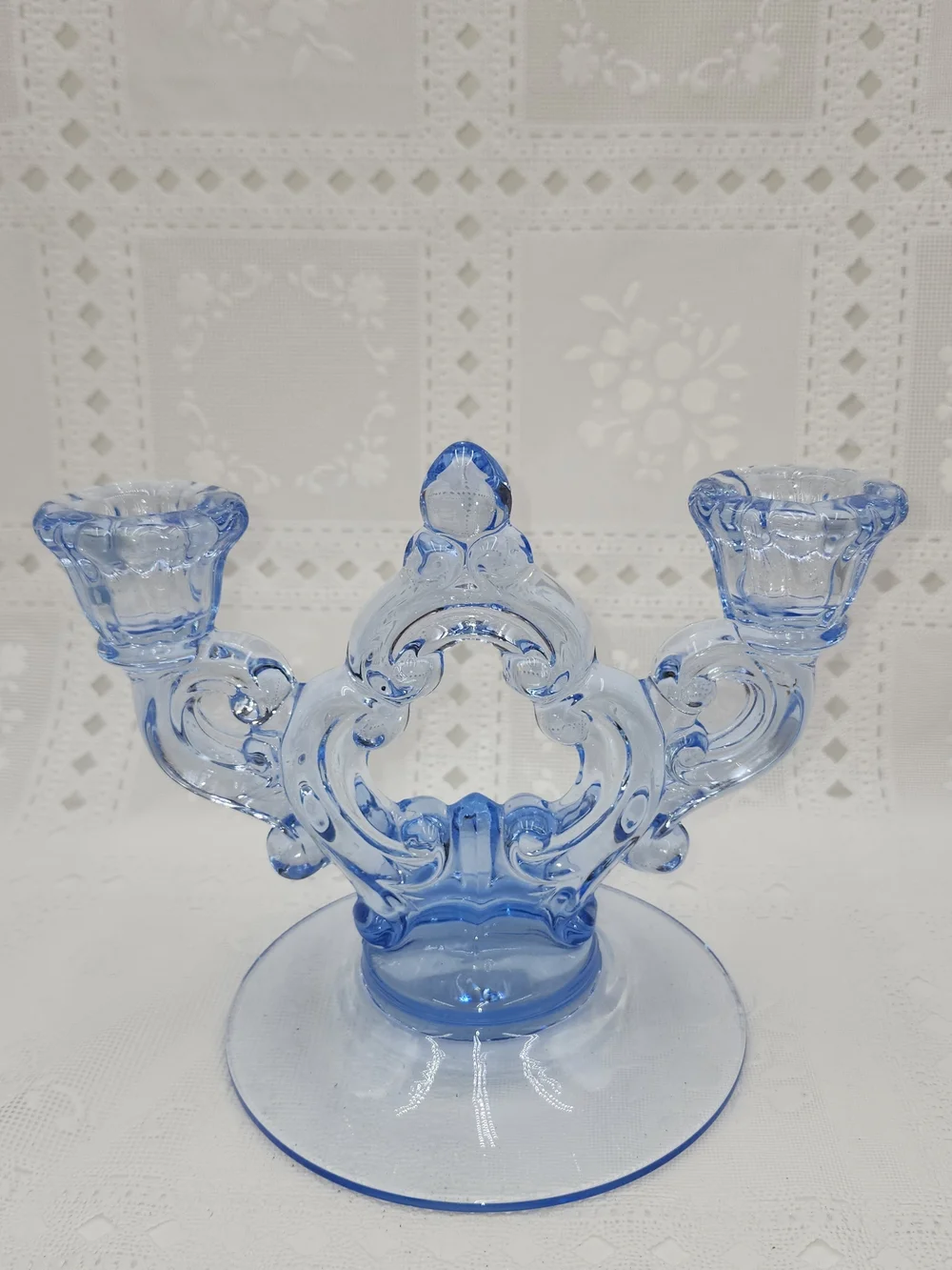 Vintage Cambridge 2 Light Candle holder Light Blue Glass Candelabra